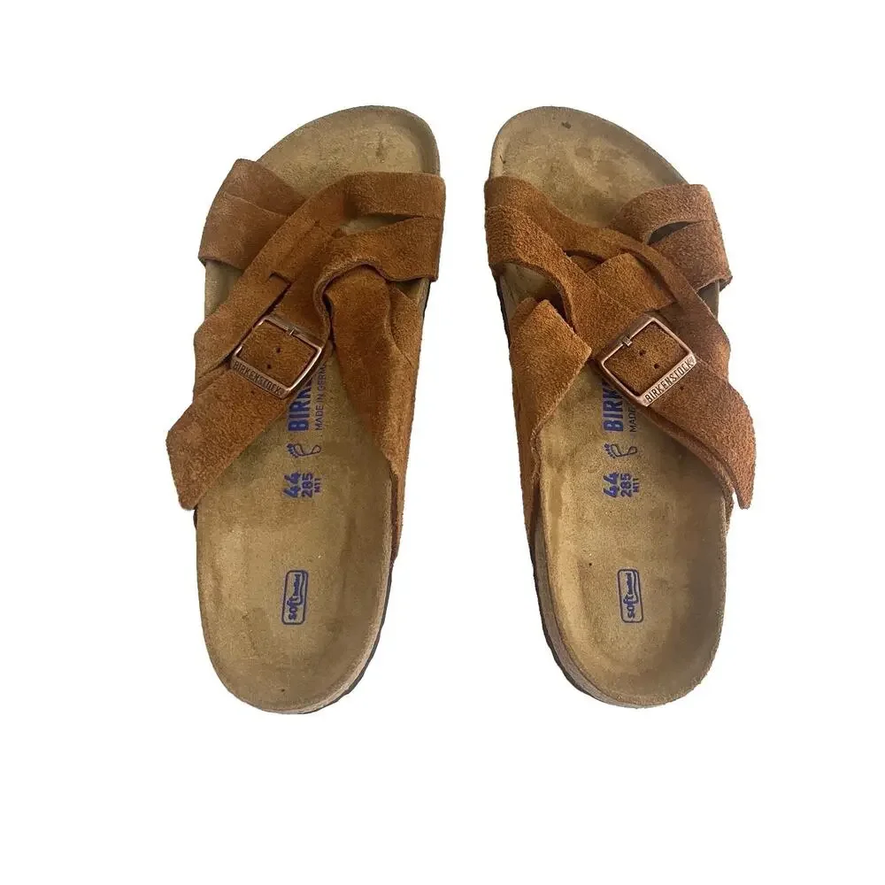 Birkenstock Men's Lugano Soft Footbed Sandals Brown Suede Copper Buckle Sz 11 M